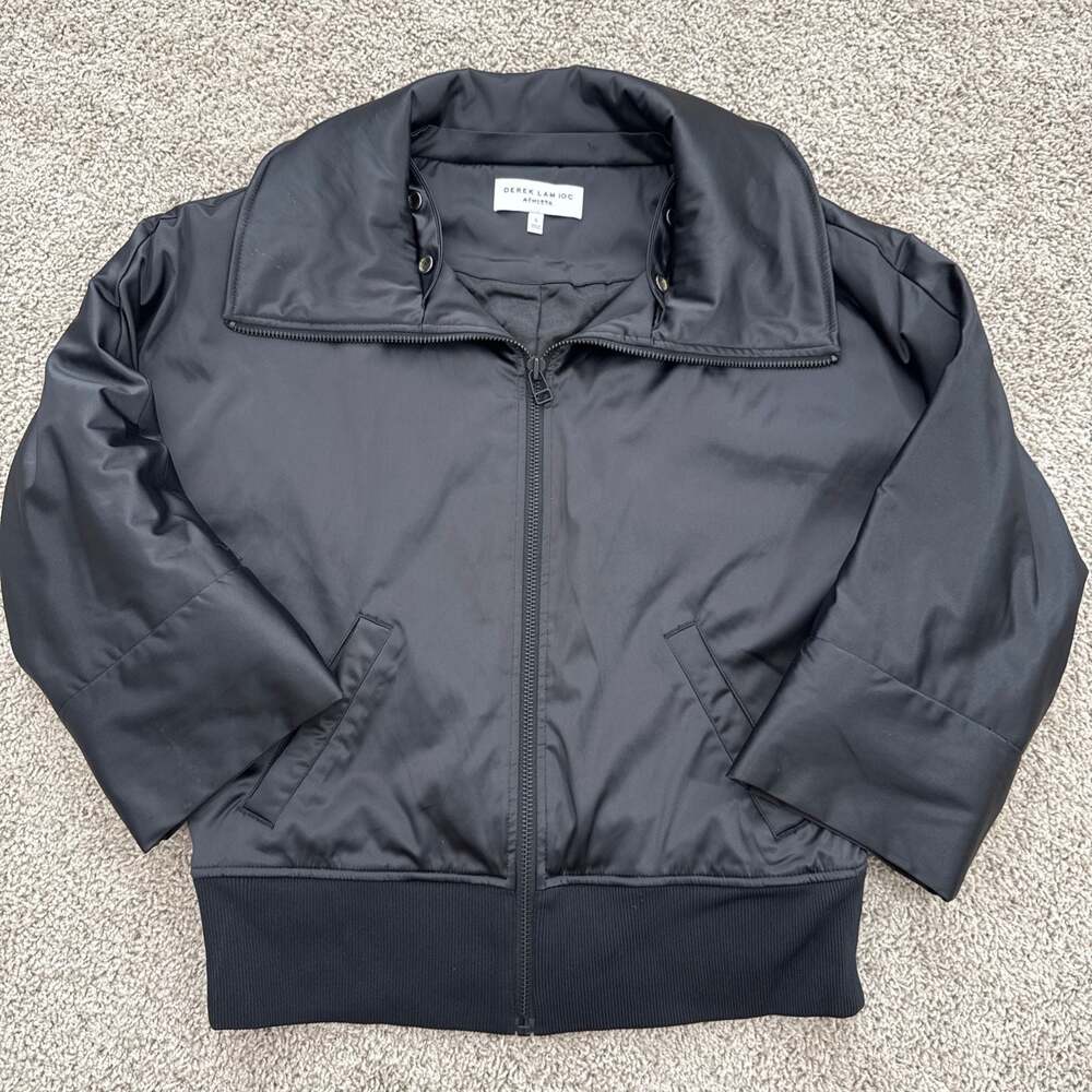 Derek Lam 10 Crosby x Athleta Uptown Funnel Neck Bomber Jacket Black Size S EUC